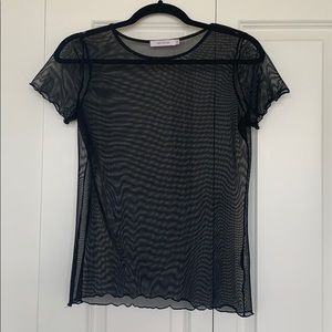 NWOT Sheer Black Scalloped Tee